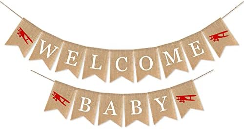 Airplane Baby Decorates za dječake i djevojke, Welcome Barlap Banner, vintage Theught the The Tuš za tuširanje