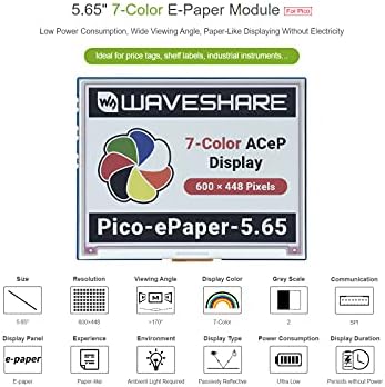 Waveshare 5,65inch šareni modul e-papira za e-tinte za maline pico 600 × 448 piksela ACEP 7-boja