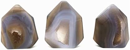 Seewoode AG216 3pc Natural Agate Geode Crystal Wand Point Polirano ukrašeno Stupac Kolekcija za uređenje
