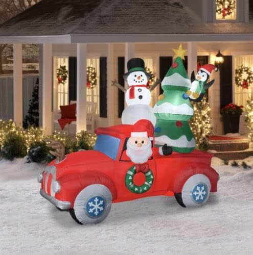Kuća za odmor 8 Foot Lighted Santa u Red Vintage Truck napuhavanje ukras prethodno osvijetljeni prikaz