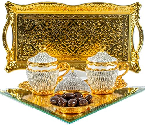 Copperloom turski set za kafu | 11 PC Turska set za kavu sa ukrasnim ladicom za posluživanje zlata