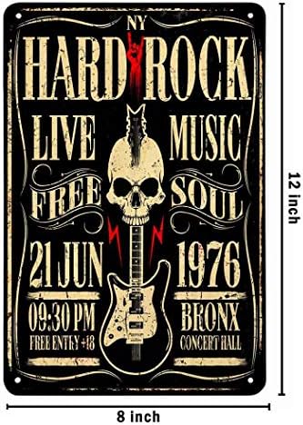 Aoyego Hard Rock Poster Limeni znak, Rock Roll Muzika sa lobanjom gitara Vintage metalni Limeni
