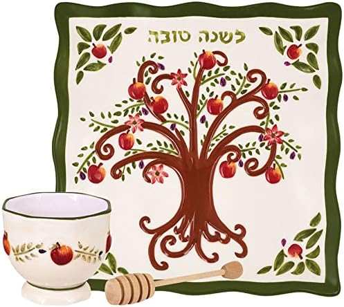 Scarlet vrt jabuka stabla života ploča sa medom zdjelu jelo i Dipper dizajnirao Jessica Sporn savršen Rosh Hashana