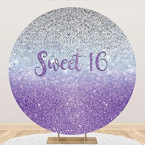 Yeele 7.5x7. 5ft Sweet 16 rođendan okrugli pozadina za djevojku Silver Purple Bokeh Glitter photography