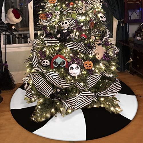 YUBOO HALLOWEEN CHISTSEEN Drvo suknje, 36 inča Crno bijelo tračnije lizalice Noć prije božićnih ukrasa i ukrasa
