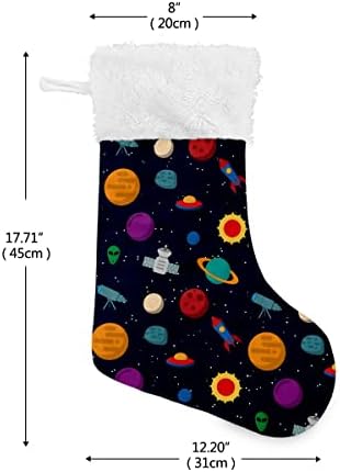 Božićne čarape Svemirske zvijezde Planete UFO univerzumske rakete Bijela plišana manžetna Mercerizirane