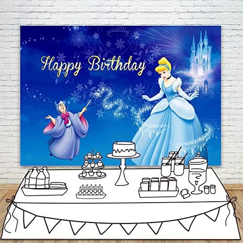 YouRan Cinderella Sretan rođendan pozadina za djevojku 5x3 Baby plava i srebrna dvorac zimska