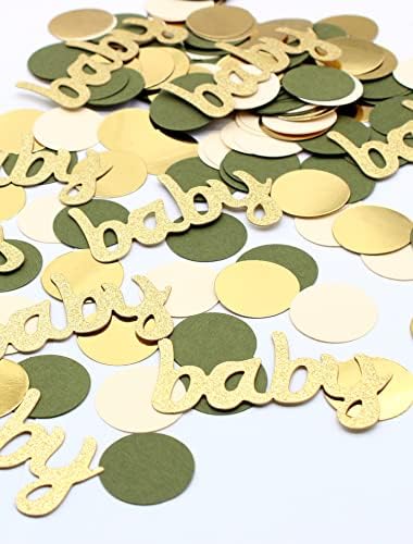210pcs Sage maslina zelena zlato Ivonološka baby papir Confetti Sprinkles Tabela Scitter Boho Neutralno