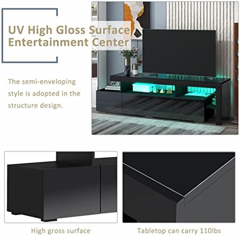 Lysldh Savremeni 16 boja LED svjetla TV ormar štand UV Glossy Finish Zabavni centar 70 inčni TV