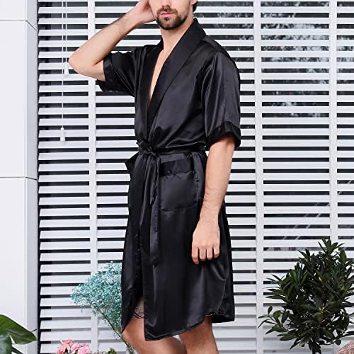 Lu's Chic Muške satenske kimono ogrtačke svilene kratke rukave Ljetni ogrtači za kupatilo Nightbown haljine