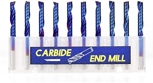XMEIFEI dijelovi set burgija za jednostruku frulu krajnji mlin Nano plavi premaz 10kom volfram karbidna glodalica CNC navojni krajnji mlinovi 3.175 mm spiralna svrdla za Usmjerivače duga burgija