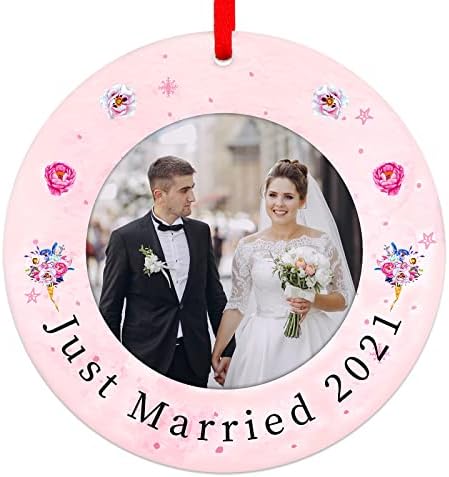 WhatSign okvir za slike Naš prvi Božić upravo oženjen Ornament 2021 personalizirani okvir za fotografije