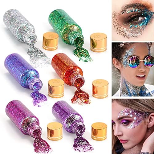 6 bočica sirena šljokica Chunky Glitter Gel za tijelo Liquid Eyeshadow Festival Glitter Cosmetic