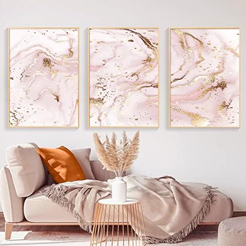 Pink Marble apstraktni zid Art Pink i Gold Artwork rumenilo Pink Zlatni Mramor zid Art Bijelo ružičasto