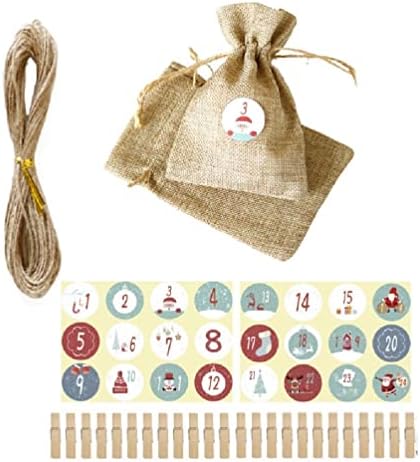 chengzui 24 dana Božić Advent Kalendar Candy poklon torba sa vezicama za odbrojavanje burlap torbica naljepnice