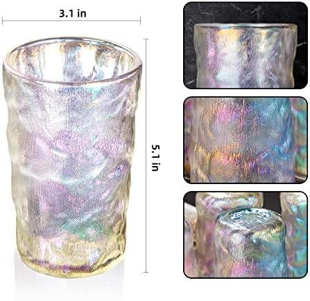 Obedpet Set od 6 iridescentnih čaša za piće, staklene čaše sa teksturom glečera,debeli & amp;izdržljivi