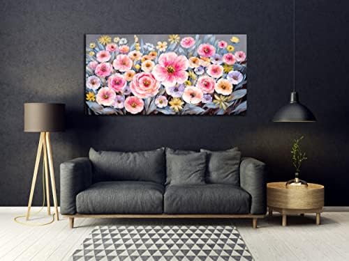 HSODONU uljane slike, 24x48 inčne slike šareno sjajno ružičasto cvijeće ulje ručno slikarstvo