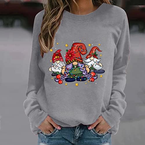 Božićni slatki grafički duksevi za žene Casual labavi dugi rukavi puloveri za vrat, Oversized Fleece Top