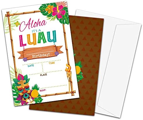 TIRYWT Luau Rođendanske pozivnice, Aloha Rođendanske pozivnice sa kovertama, havajskim rođendanskim ukrasima