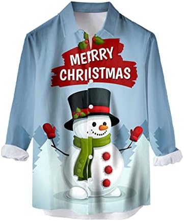 ZDDO božićne majice za muške, dugih rukava 3D smiješni Xmas Santa Claus Print Havajska majica Fit Ležerne