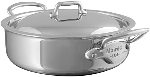 Mauviel M'cook 5-slojni Rondeau/Braiser tiganj od poliranog nerđajućeg čelika sa poklopcem i ručkama od livenog