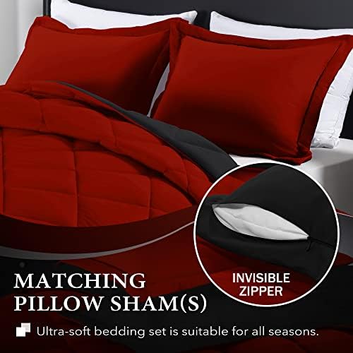 Downluxe lagani čvrsti kombinirani komfor sa 2 jastuk shams - trodijelni set - crveni i crni - dolje