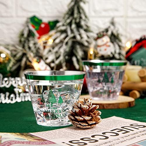 Bulfe 60pcs Christmas Party čaše, 9oz vesele božićne čaše, zeleni plastični ruši s božićnim dizajnom