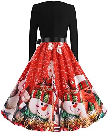 Božić ženski Vintage koktel Midi haljine 1950-ih Rockabilly Swing haljina dugi rukavi Boatneck Party