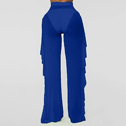 2023 nove mrežne hlače za žene, casual ruffle obrežite široke noge labave fit plesne joge hlače udobne hlače