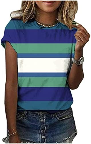 Ženski vrhovi Dressy Casual Spring bluza Moda Summer 2023 Colorblock prugaste košulje kratkih rukava Crewneck