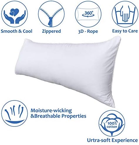 Precoco jastuk za tijelo, pamuk bijeli jastuk za tijelo s dvostrukim zatvaračem, 20 x 54 Super Soft