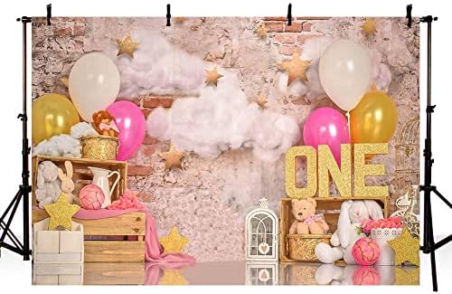 SENDY 7x5ft Pink Gold Balloon 1. rođendan pozadina za djevojku Sweet one Retro zid od opeke