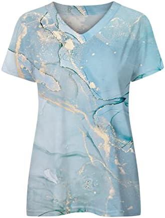 Ženska majica s V izrezom kratki rukav mramorni Print Ombre valovita kravata boja modni ležerni ljetni vrhovi