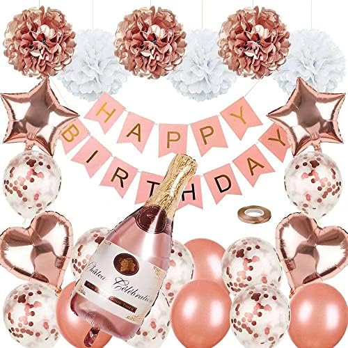 Rose Gold Party Decocrations Happy Rođendan Confetti Baloni s balnerom, balonima od džinovskih šampanjca, baloni
