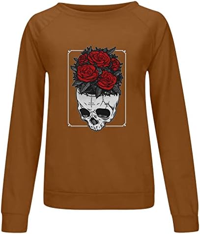 Ženska Crewneck Duge pulover dugih rukava Funny T majica Skull Graphic Tees Casual Loose Top za žene