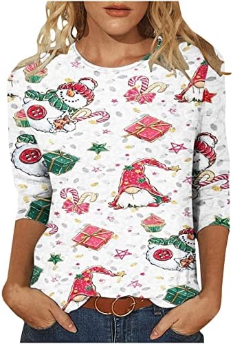 Ružne božićne majice za žene 2022 smiješno slatko silk print casual 3/4 rukava za krastavce pulover