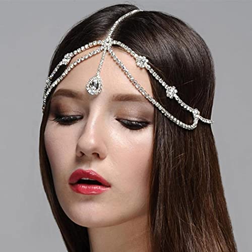 JEAIRTS slojeviti Rhinestone lanac za glavu srebrni Kristal Glitter Headpieces svjetlucave mladenke za čelo