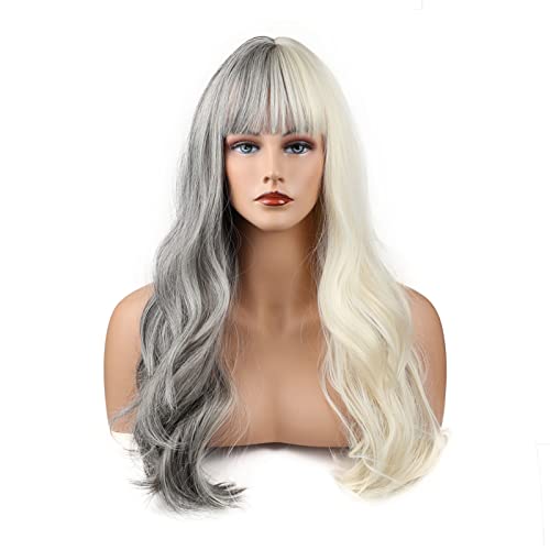 AifClevBea duge kovrčave šarene perike sa šiškama za žene prirodnog izgleda Bijela Siva Cosplay kosa