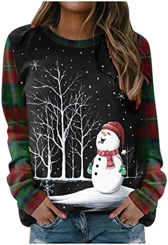 Božićne majice s dugim rukavima za žene casual crew vrat duksevi pulover labavi zabavni praznični