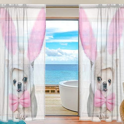 Floral Chihuahua Dog u Uskrškom kostimu Polu čiste zavjese Prozor Voile Drapes Panels Liječenje-55x78in za