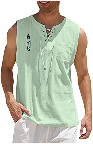 Muški pamučni posteljina na vrhu stilizirane čipke bez rukava s džepom košulje Ležerne plaže Summerhirts