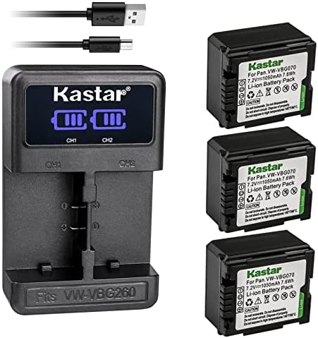Kastar 3-Pack VW-VW-VBG070 i LED2 USB punjač Kompatibilan sa Panasonic HDC-TM10S HDC-TM15 HDC-TM20 HDC-TM20K