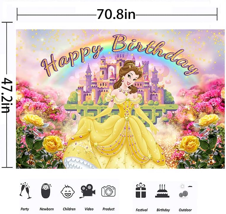 Pozadina princeze Belle za dekoracije za rođendanske zabave žuta Ljepotica i Transparent zvijeri za dječje