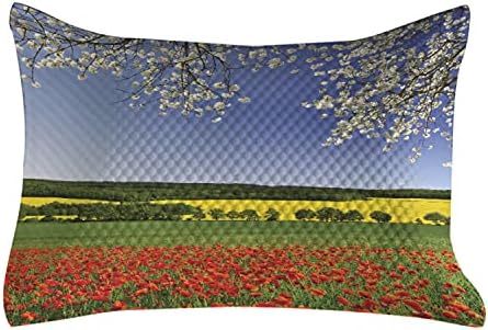 AMBESONNE Cvjetni jastuk, pokljeni polje sa proljetnim krajolikom i cvjetom stablom nalik na livadnoj prirodnoj