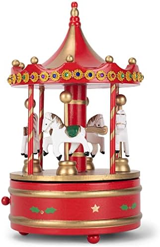 Vikendica Vrt Rotirajuća karousela Gold Tone 9-inčni drveni muzički božićne figurice igra Jingle