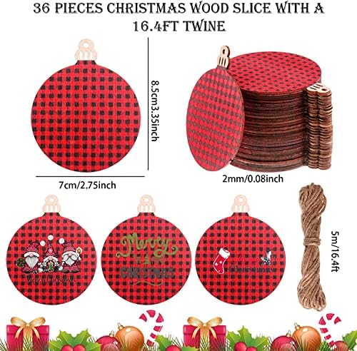 Dvostrane bivolje karirane drvene kriške sa kanapom od drveta okrugli Božićni ukrasi diskovi prethodno sušeni
