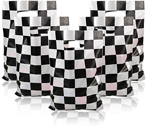 Codohi Race Car Party Favors, 50pcs Tretirajte torbe za candny Cleanred Crno-bijele trke Plastične torbe Goodie