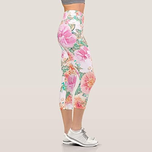 Žene Šarene cvjetne prilagođene printu Obrezane pantalone Skinny Hlače za jogu trče pilates
