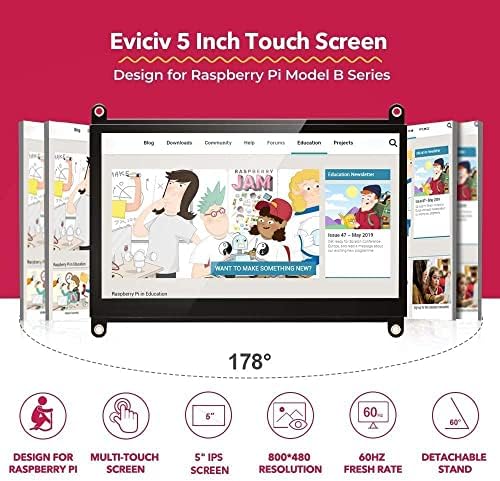 EVICIV 5 inčni Raspberry Pi 4 Touchscreen 800×480, Mini LCD ekran mali HDMI Monitor za IoT, kompatibilan