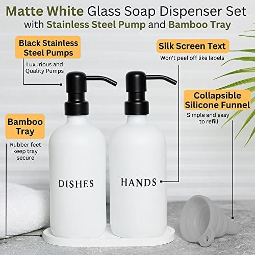 RM Početna White Glass Set za ručni sapun za suđe - Moderna oprema za sudoper Sapun - Tekući sapun - 16 oz